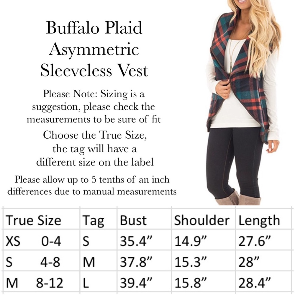 Buffalo Plaid Asymmetric Sleeveless Vest Cardigan - Picture 16 of 16